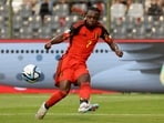 Belgium's Jeremy Doku in action during the Euro 2024 qualifying match.