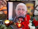 A view shows a portrait of Wagner mercenary chief Yevgeny Prigozhin at a makeshift memorial in Moscow, Russia.