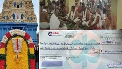 The image shows a picture of the cheque that was donated by a devotee at a temple in Andhra Pradesh. (HT File Photo)