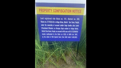 As per the NIA court’s orders, passed under section 33 (5) of the Unlawful Activities (Prevention) Act, 1967, the property of Landa in village Kirian, Tarn Taran, Punjab is confiscated to the state, said NIA officials. As per the NIA court’s orders, passed under section 33 (5) of the Unlawful Activities (Prevention) Act, 1967, the property of Landa in village Kirian, Tarn Taran, Punjab is confiscated to the state, said NIA officials.