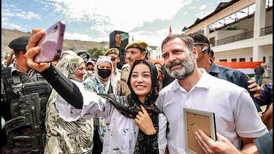 Congress leader Rahul Gandhi at a public meeting in Kargil. (PTI) Congress leader Rahul Gandhi at a public meeting in Kargil. (PTI)