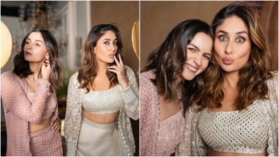 Earlier, Kareena had posted another monotone look on Instagram. She slipped into an all-white ensemble featuring notch lapel collars, a gold buckle, a plunging V neckline, a thigh-high slit on the front, half-length sleeves, and a figure-hugging silhouette. (HT Photo/Varinder Chawla) Earlier, Kareena had posted another monotone look on Instagram. She slipped into an all-white ensemble featuring notch lapel collars, a gold buckle, a plunging V neckline, a thigh-high slit on the front, half-length sleeves, and a figure-hugging silhouette. (HT Photo/Varinder Chawla)