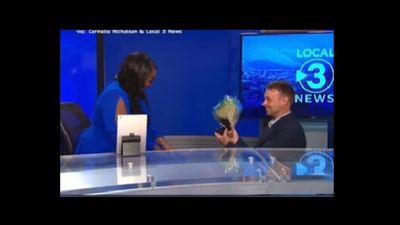 Snapshot of the proposal on live television. (Instagram/@Majically) Snapshot of the proposal on live television. (Instagram/@Majically)