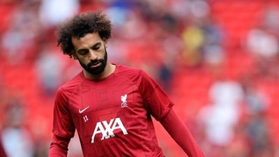 Liverpool's Mohamed Salah during the warm up before a match. (REUTERS)