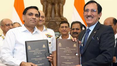 The contract was signed between Ministry of Defence and Hindustan Shipyard Limited (HSL), Visakhapatnam (Twitter/@SpokespersonMoD) The contract was signed between Ministry of Defence and Hindustan Shipyard Limited (HSL), Visakhapatnam (Twitter/@SpokespersonMoD)