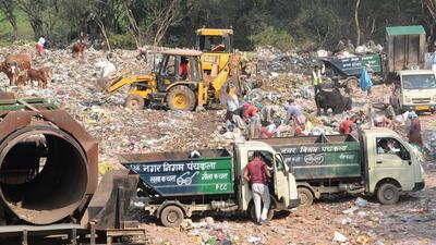 Work is underway to clear legacy waste from the Jhuriwala dumping site in Panchkula. (Sant Arora/HT)