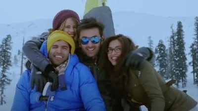 Ranbir Kapoor, Deepika Padukone, Kalki Koechlin and Aditya Roy Kapur in a still from Yeh Jawaani Hai Deewani.