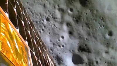 Chandrayaan-3's Vikram lander before the soft landing on Moon. (Source: ISRO) Chandrayaan-3's Vikram lander before the soft landing on Moon. (Source: ISRO)