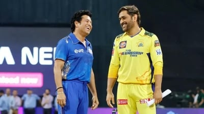 File photo of Sachin Tendulkar and MS Dhoni during IPL 2023 (IPL) File photo of Sachin Tendulkar and MS Dhoni during IPL 2023 (IPL)