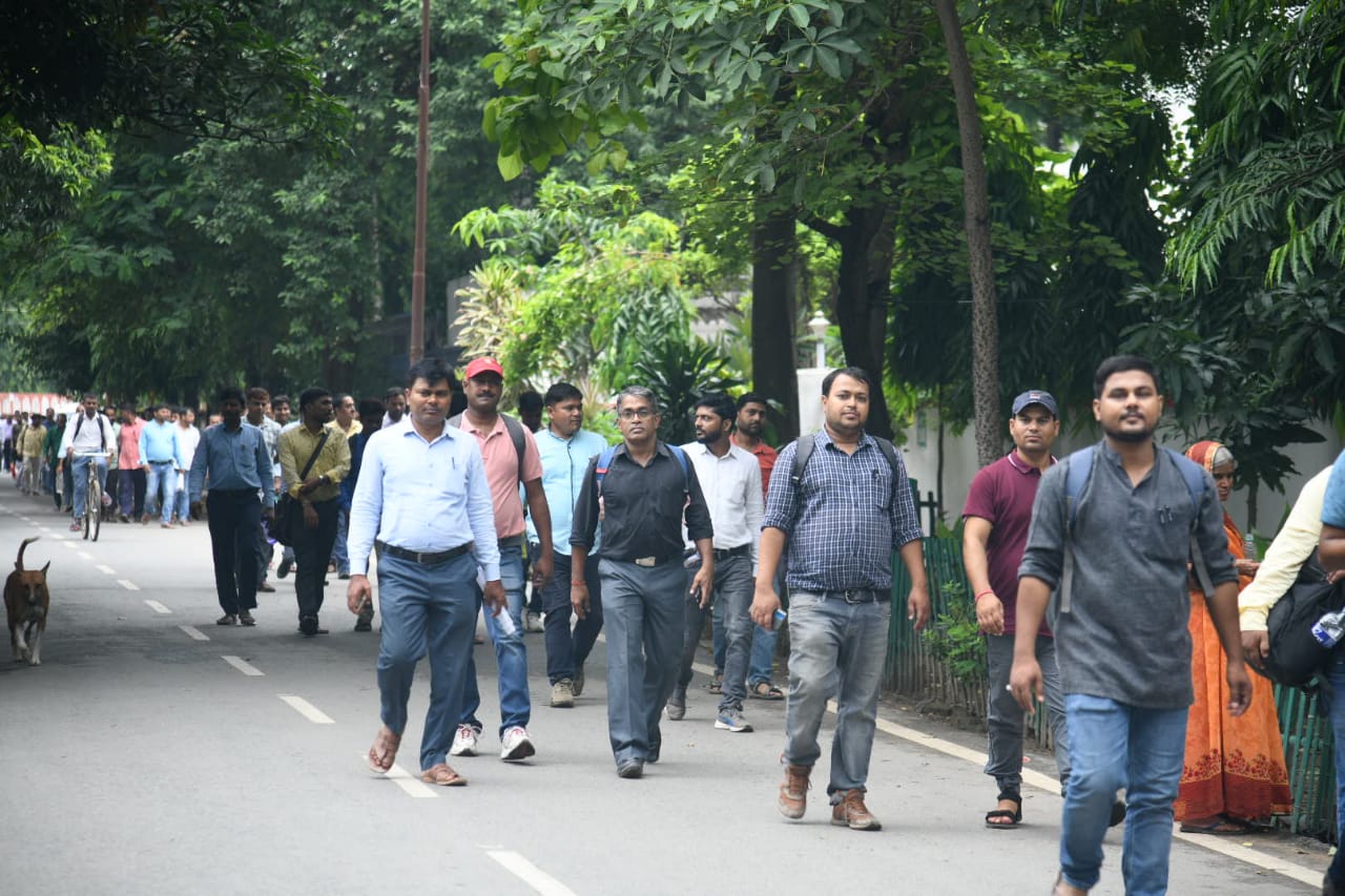Aspirants coming out from examination center  BPSC Bihar teacher exam centre at J.d women's college in Patna
Photo by santosh Kumar
