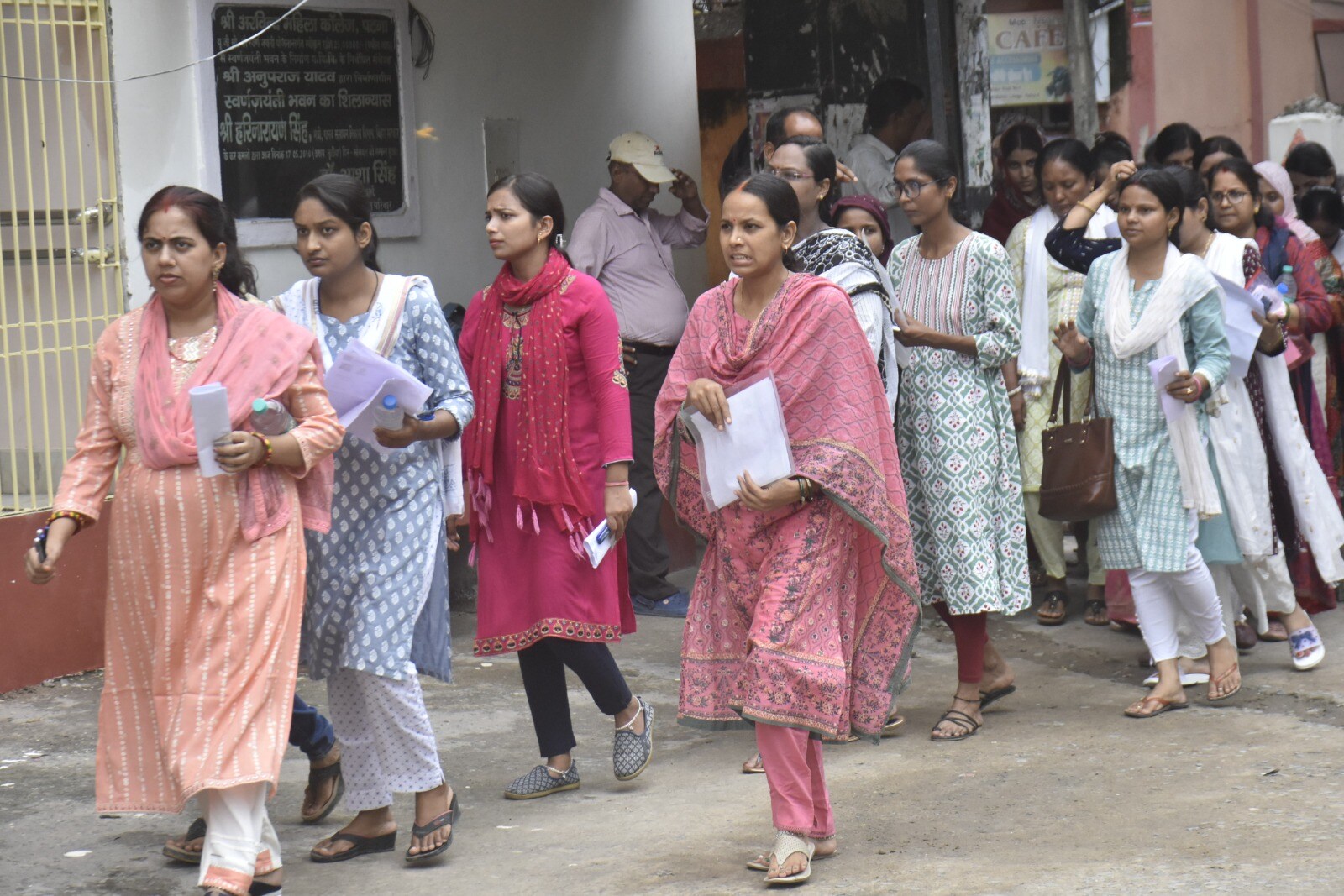 Candidates arriving at exam center