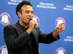 Republican presidential hopeful Vivek Ramaswamy speaks at the Polk County Summer Sizzle fundraising event in Clive, Iowa, Friday, Aug. 25, 2023. (Zach Boyden-Holmes/The Des Moines Register via AP) Republican presidential hopeful Vivek Ramaswamy speaks at the Polk County Summer Sizzle fundraising event in Clive, Iowa, Friday, Aug. 25, 2023. (Zach Boyden-Holmes/The Des Moines Register via AP)