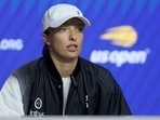 Iga Swiatek of Poland fields questions from the media during the US Open at the USTA Billie Jean King National Tennis Center 