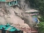 Several buildings collapsed during a landslide in Anni town of Kullu district in Himachal Pradesh. (ANI)