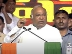 Congress president Mallikarjun Kharge in Hyderabad on Saturday. 
