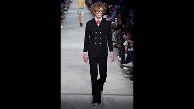 ‘Geek chic’ in fashion is a look that features oversized spectacles, brogues and a side-part. Above, one such ensemble from the Gucci 2016 Spring / Summer collection. (Getty Images) ‘Geek chic’ in fashion is a look that features oversized spectacles, brogues and a side-part. Above, one such ensemble from the Gucci 2016 Spring / Summer collection. (Getty Images)