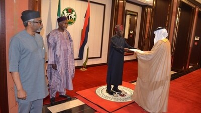 UAE Ambassador Salem Saeed Al Shamsi presented his credentials to Nigerian President Bola Ahmed Tinubu in Abuja. (image source:X/@UAEEmbassyNGR) UAE Ambassador Salem Saeed Al Shamsi presented his credentials to Nigerian President Bola Ahmed Tinubu in Abuja. (image source:X/@UAEEmbassyNGR)