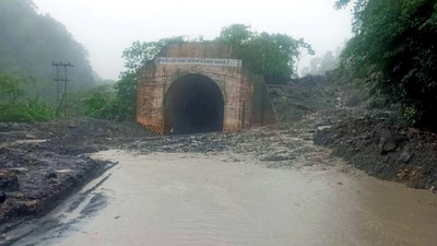 National Highway road blocked due to landslide that occurred at Sonapur Tunnel in East Jaintia Hills (ANI/ File)