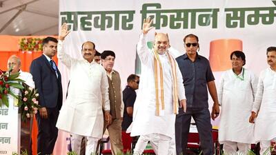 Addressing a farmers’ meet in Gangpur city in poll-bound Rajasthan, Union home minister Amit Shah said the Narendra Modi government raised the agriculture budget by six times in nine years to ₹125,000 crore. (HT Photo) Addressing a farmers’ meet in Gangpur city in poll-bound Rajasthan, Union home minister Amit Shah said the Narendra Modi government raised the agriculture budget by six times in nine years to ₹125,000 crore. (HT Photo)
