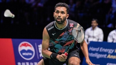 Prannoy H. S. of India during his quarter final single match against Viktor Axelsen of Denmark at the BWF World Championship (AP) Prannoy H. S. of India during his quarter final single match against Viktor Axelsen of Denmark at the BWF World Championship (AP)