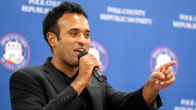 Republican presidential hopeful Vivek Ramaswamy speaks at the Polk County Summer Sizzle fundraising event in Clive, Iowa, Friday, Aug. 25, 2023. (Zach Boyden-Holmes/The Des Moines Register via AP) (AP) Republican presidential hopeful Vivek Ramaswamy speaks at the Polk County Summer Sizzle fundraising event in Clive, Iowa, Friday, Aug. 25, 2023. (Zach Boyden-Holmes/The Des Moines Register via AP) (AP)