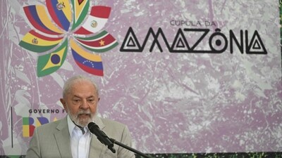 (FILES) Brazil's President Luiz Inacio Lula da Silva gives a statement to the press during the Amazon Summit at the Hangar Convention Centre in Belem, Para State, Brazil, on August 9, 2023. The timing spoke volumes: just as Ecuador announced on August 21, 2023, its historic decision to halt oil drilling in a sensitive Amazon rainforest reserve, Brazil trumpeted its massive fossil-fuel investment plans, which include oil exploration near the mouth of the Amazon river. Oil is an increasingly uncomfortable subject for Brazilian President Luiz Inacio Lula da Silva, who casts himself as a climate crusader but also faces criticism for his plans to grow Latin America's biggest economy with fossil fuels. (Photo by Evaristo SA / AFP) (AFP) (FILES) Brazil's President Luiz Inacio Lula da Silva gives a statement to the press during the Amazon Summit at the Hangar Convention Centre in Belem, Para State, Brazil, on August 9, 2023. The timing spoke volumes: just as Ecuador announced on August 21, 2023, its historic decision to halt oil drilling in a sensitive Amazon rainforest reserve, Brazil trumpeted its massive fossil-fuel investment plans, which include oil exploration near the mouth of the Amazon river. Oil is an increasingly uncomfortable subject for Brazilian President Luiz Inacio Lula da Silva, who casts himself as a climate crusader but also faces criticism for his plans to grow Latin America's biggest economy with fossil fuels. (Photo by Evaristo SA / AFP) (AFP)