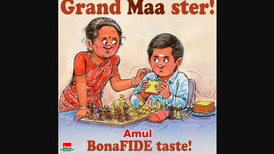 Amul's creative on R Praggnanandhaa and his mom. (Instagram/@amul_india) Amul's creative on R Praggnanandhaa and his mom. (Instagram/@amul_india)