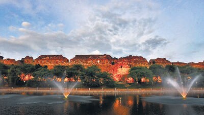 New Delhi, India - September 28, 2019: A view of the illuminated Purana Qila, in New Delhi, India, on Saturday, September 28, 2019. (Photo by Amal KS / Hindustan Times) New Delhi, India - September 28, 2019: A view of the illuminated Purana Qila, in New Delhi, India, on Saturday, September 28, 2019. (Photo by Amal KS / Hindustan Times)