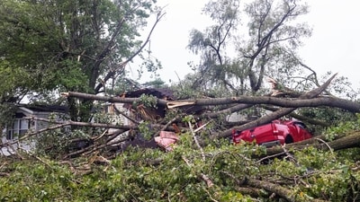 Storm damage at the Pavilion Mobile Home Park along Alpine Avenue NW is seen in Kent County, Mich. on Friday, Aug. 25, 2023. At least four tornadoes touched down in Michigan as part of severe storms powered by strong winds that killed multiple people, while downing trees, tearing roofs off buildings and leaving hundreds of thousands of customers without power, officials said. (Joel Bissell/Kalamazoo Gazette via AP) (AP) Storm damage at the Pavilion Mobile Home Park along Alpine Avenue NW is seen in Kent County, Mich. on Friday, Aug. 25, 2023. At least four tornadoes touched down in Michigan as part of severe storms powered by strong winds that killed multiple people, while downing trees, tearing roofs off buildings and leaving hundreds of thousands of customers without power, officials said. (Joel Bissell/Kalamazoo Gazette via AP) (AP)