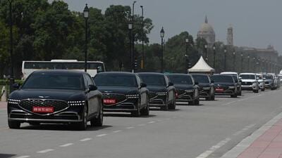 The Delhi Police along with their traffic counterparts conducted a carcade rehearsal for the G20 summit at Kartavya Path in New Delhi on Saturday. (Raj K Raj/HT photo) The Delhi Police along with their traffic counterparts conducted a carcade rehearsal for the G20 summit at Kartavya Path in New Delhi on Saturday. (Raj K Raj/HT photo)