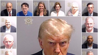 A combination picture shows police booking mugshots of former U.S. President Donald Trump and the 18 people indicted with him, including Rudy Giuliani, Ray Smith, Jenna Ellis, Sidney Powell, Cathy Latham, Kenneth Chesebro, David Shafer, John Eastman, Scott Hall, Harrison Floyd, Mark Meadows, Trevian Kutti, Shawn Still, Jeffrey Clark, Michael Roman, Misty Hampton, Stephen Cliffgard Lee and Robert Cheeley. Fulton County Sheriff's Office/Handout via REUTERS  THIS IMAGE HAS BEEN SUPPLIED BY A THIRD PARTY.      TPX IMAGES OF THE DAY (via REUTERS)