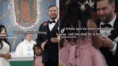 The image shows the man with his bride's daughter. (Instagram/@goodtimeweddings) The image shows the man with his bride's daughter. (Instagram/@goodtimeweddings)