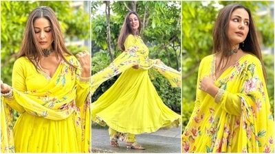 Hina Khan is an absolute stunner who can rock any look to perfection. The actress is quite active on social media and her Instagram feeds are a treasure trove of fashion inspiration for all her followers. Whether it's a sartorial saree or a chic pantsuit, Hina knows how to turn heads. With the festive season just around the corner, the actress gives some major ethnic fashion inspiration in a gorgeous bright yellow anarkali suit. (Instagram/@realhinakhan) Hina Khan is an absolute stunner who can rock any look to perfection. The actress is quite active on social media and her Instagram feeds are a treasure trove of fashion inspiration for all her followers. Whether it's a sartorial saree or a chic pantsuit, Hina knows how to turn heads. With the festive season just around the corner, the actress gives some major ethnic fashion inspiration in a gorgeous bright yellow anarkali suit. (Instagram/@realhinakhan)