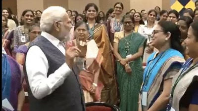 PM Modi meets with ISRO's women scientists in Bengaluru on Saturday. PM Modi meets with ISRO's women scientists in Bengaluru on Saturday.