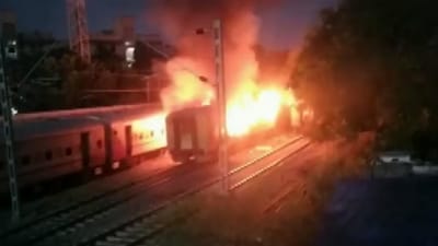 Fire broke out in a private party coach near Madurai railway station.