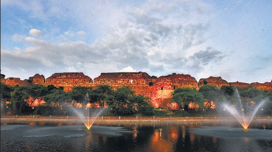 New Delhi, India - September 28, 2019: A view of the illuminated Purana Qila, in New Delhi, India, on Saturday, September 28, 2019. (Photo by Amal KS / Hindustan Times)
