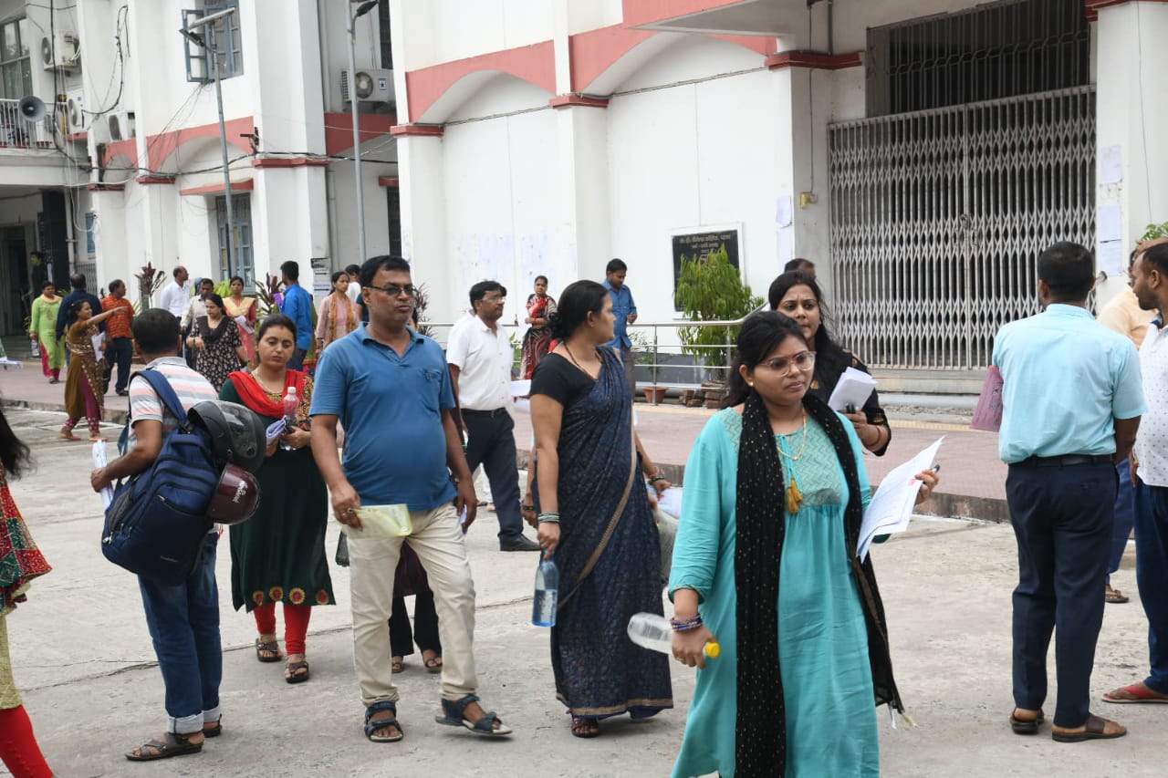 Aspirants coming out from examination center BPSC Bihar teacher exam centre at J.d women's college in Patna