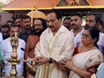Chairman of Indian Space Research Organisation (ISRO) S. Somanath offers prayers at the Pournamikavu temple, in Thiruvananthapuram.