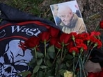 A view shows a portrait of Wagner mercenary chief Yevgeny Prigozhin at a makeshift memorial near former PMC Wagner Centre in Saint Petersburg, Russia.