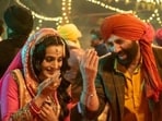 Ameesha Patel, Sunny Deol and Utkarsh Sharma in the recreated version of the old hit Main Nikla Gaddi Leke in Gadar 2.