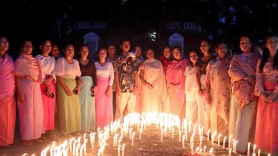 A candle-light protest in Imphal on Saturday against the ethnic violence in Manipur. (AFP) A candle-light protest in Imphal on Saturday against the ethnic violence in Manipur. (AFP)