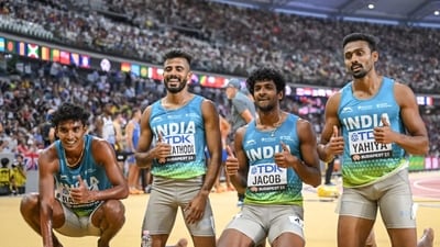 The Indian men's 4x400m relay team, consisting of Muhammed Anas Yahiya, Amoj Jacob, Muhammad Ajmal Variyathodi, and Rajesh Ramesh followed up their Asian record smashing performance in the qualifiers with an indcredible fifth-place finish in the finals. (SAI Media Twitter) The Indian men's 4x400m relay team, consisting of Muhammed Anas Yahiya, Amoj Jacob, Muhammad Ajmal Variyathodi, and Rajesh Ramesh followed up their Asian record smashing performance in the qualifiers with an indcredible fifth-place finish in the finals. (SAI Media Twitter)