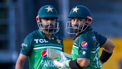 Pakistan's Mohammad Rizwan and Babar Azam (L) run between the wickets during the third and final ODI vs Afghanistan (AFP) Pakistan's Mohammad Rizwan and Babar Azam (L) run between the wickets during the third and final ODI vs Afghanistan (AFP)