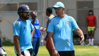 Rohit Sharma (L) and Rahul Dravid (R) during a training session in West Indies (AFP) Rohit Sharma (L) and Rahul Dravid (R) during a training session in West Indies (AFP)