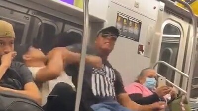 The attacker yelled at his 27-year-old victim in both Spanish and English for using him as a pillow. (X/ @EyesWitness00) The attacker yelled at his 27-year-old victim in both Spanish and English for using him as a pillow. (X/ @EyesWitness00)