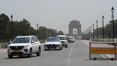 The full carcade rehearsal at Kartavya Path in New Delhi on Sunday. (Arvind Yadav/HT Photo) The full carcade rehearsal at Kartavya Path in New Delhi on Sunday. (Arvind Yadav/HT Photo)