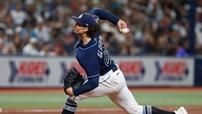 Tampa Bay Rays starting pitcher Tyler Glasnow throws to a New York Yankees batter during the fifth inning of a baseball game Saturday, Aug. 26, 2023 in St. Petersburg, Fla. (AP Photo/Scott Audette) (AP)