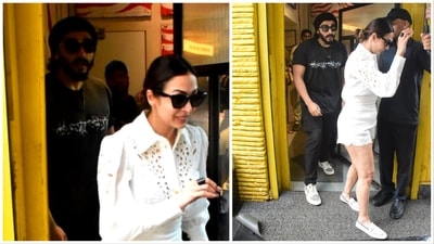 Arjun Kapoor and Malaika Arora spotted at a restaurant on Sunday. (Varinder Chawla) Arjun Kapoor and Malaika Arora spotted at a restaurant on Sunday. (Varinder Chawla)
