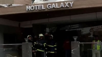 Firefighters after dousing fire at Hotel Galaxy in Mumbai. (ANI) Firefighters after dousing fire at Hotel Galaxy in Mumbai. (ANI)