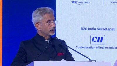 External affairs minister S Jaishankar addresses B20 Summit in New Delhi.